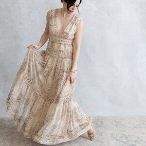 Cream ruffle Maxi Gianni Bini dress sz 0